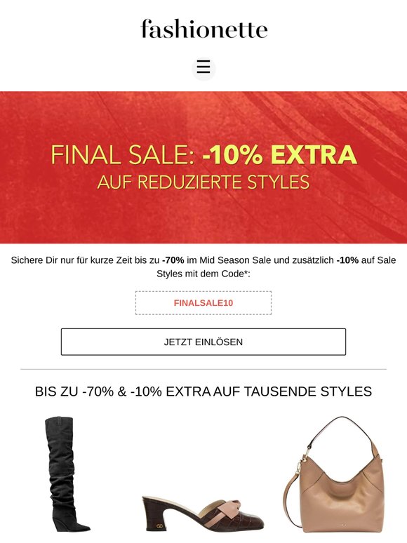 Bis zu -70% & -10% EXTRA im Final Sale sparen