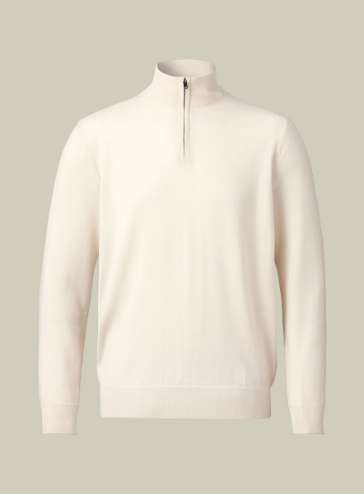 Pure Merino Quarter Zip Sweater - Cream