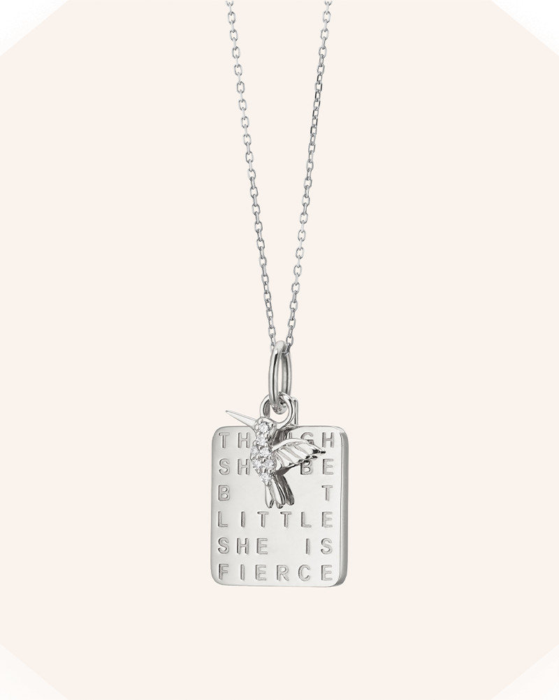 "She is Fierce" Sterling Silver Necklace with Sapphire