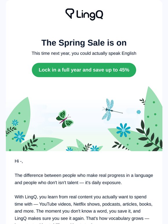 Spring Sale: Save up to 45% on LingQ Premium