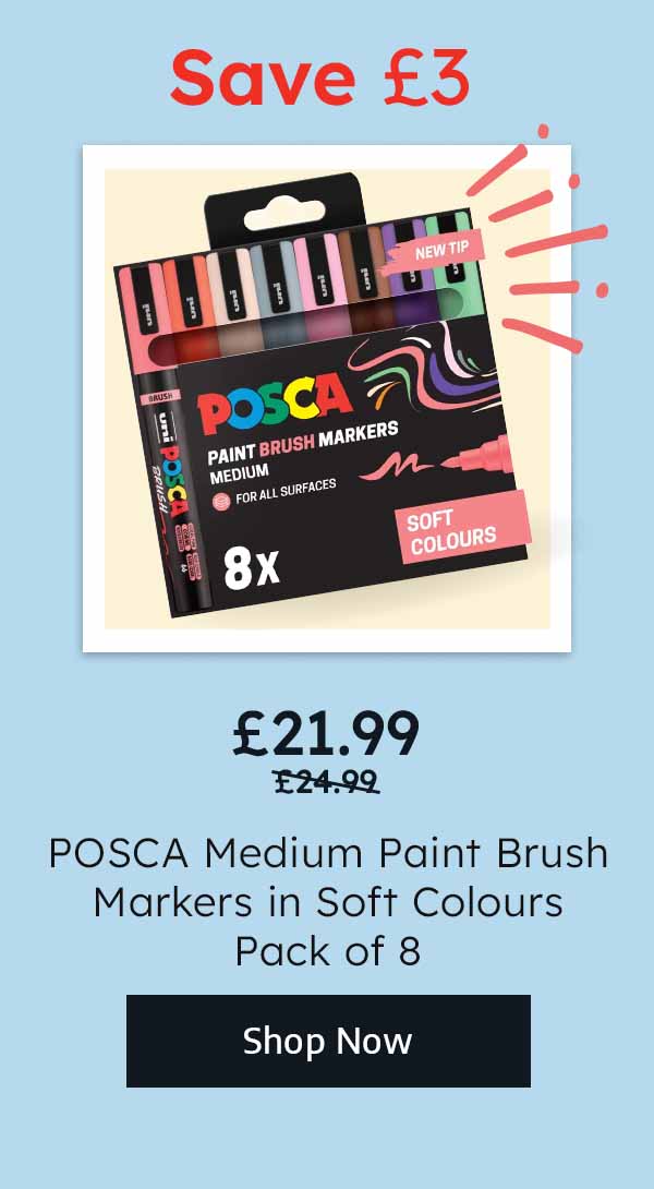 POSCA Medium Paint Brush Markers in Soft Colours - Pack of 8 - Now £21.99, Was £24.99 - Save £3