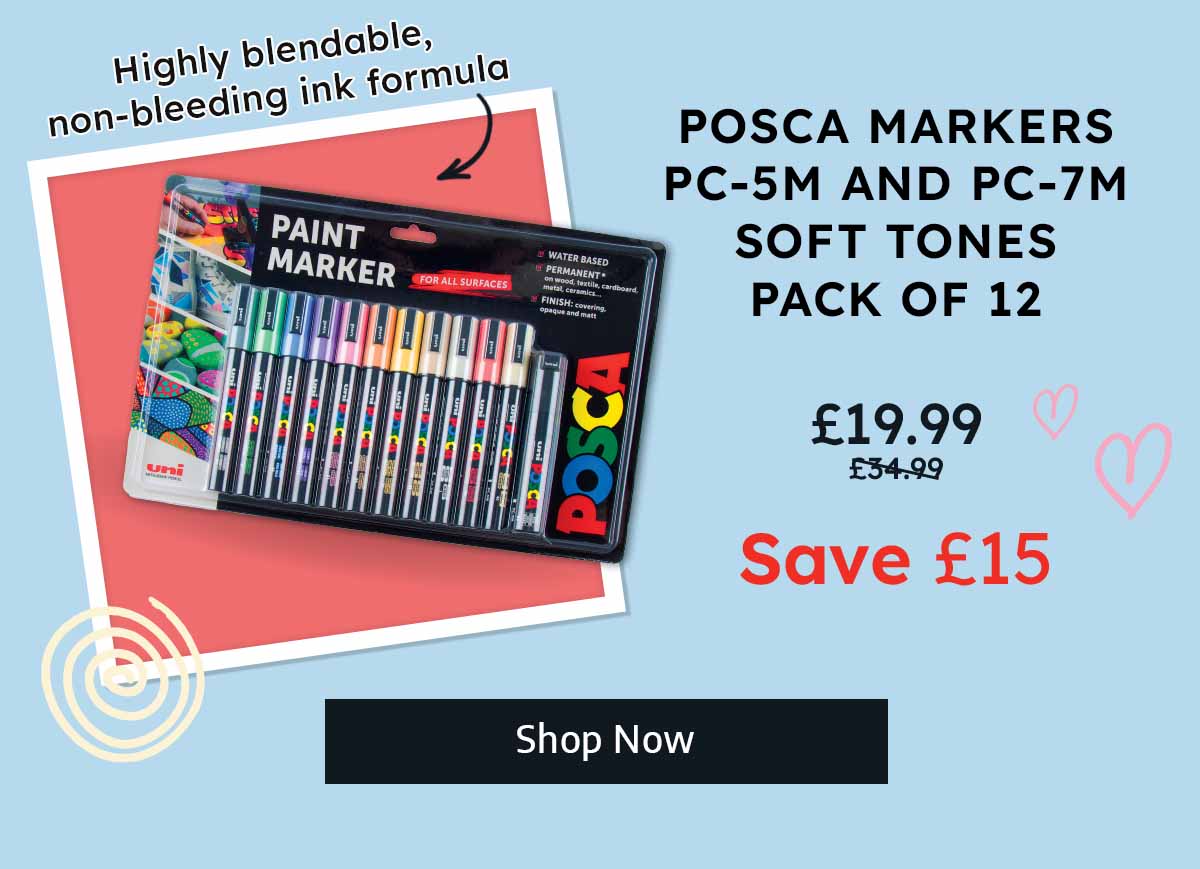 Posca Markers PC-5M and PC-7M Soft Tones - Pack of 12 - Now £19.99, Was £34.99 - Save £15 - Highly blendable, non-bleeding ink formula