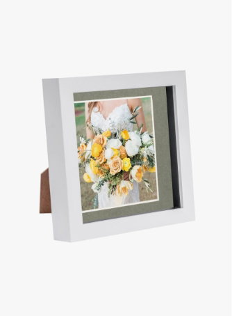 6" x 6" White 3D Box Photo Frame - with 4" x 4" Mount