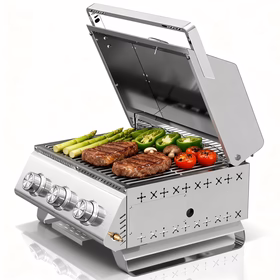 3-Burner Tabletop Propane Gas Grill 304 Stainless Steel 24000 BTU for Parties Camping RV