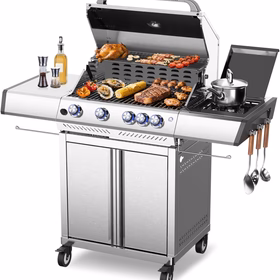 4-Burner 304 Stainless Steel Propane Gas Grill 42000 BTU with Side Burner