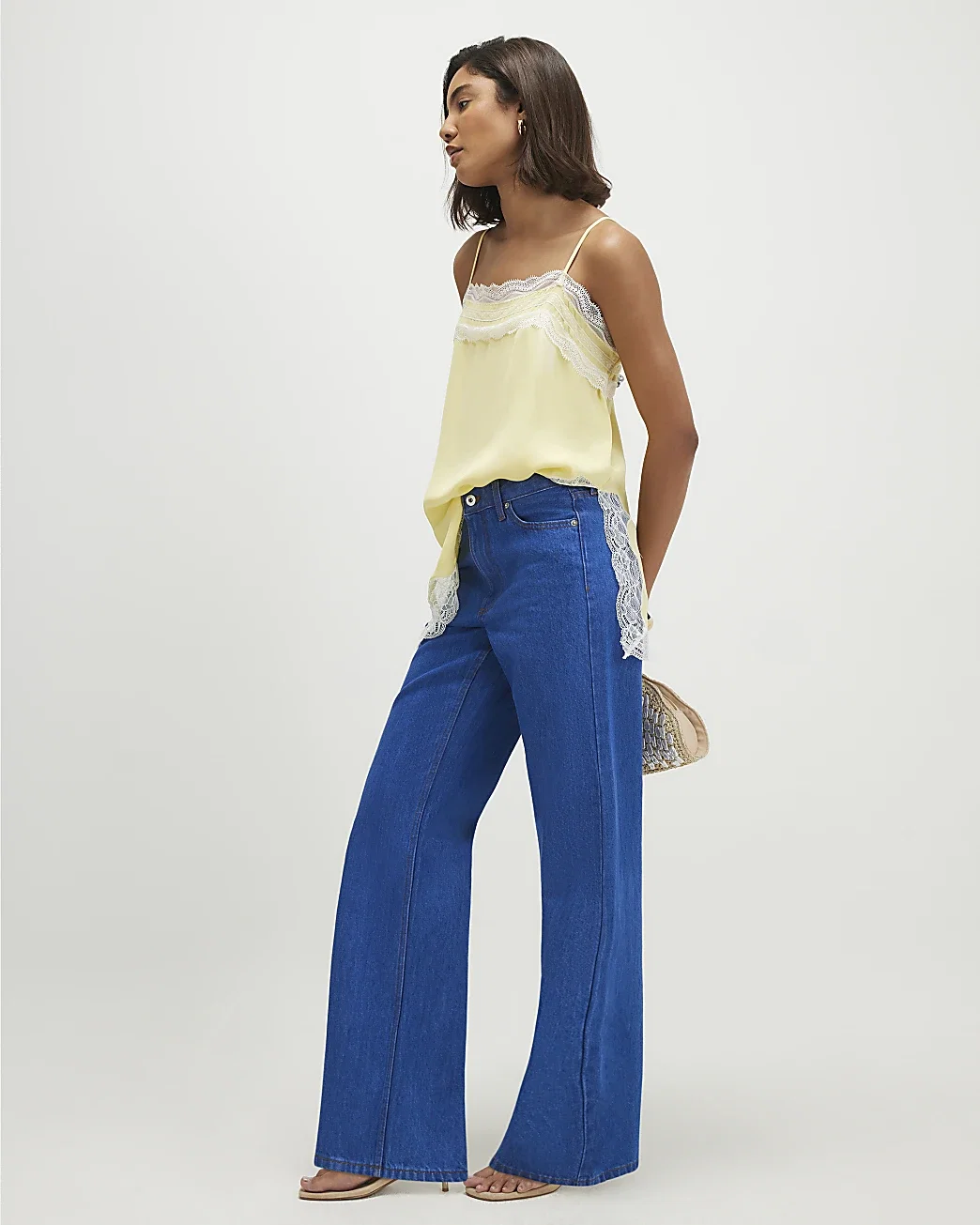 Womens Blue High Waisted Relaxed Straight Leg Jeans