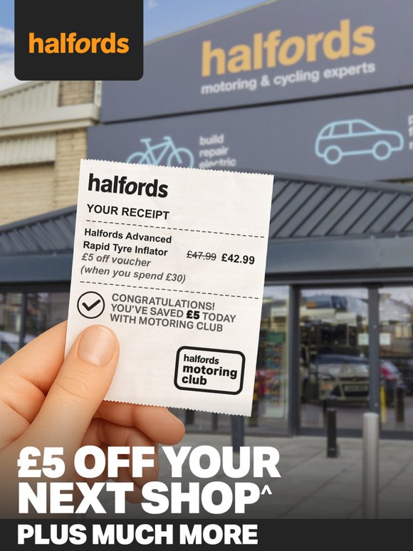 £5 off your next shop with Halfords Motoring Club