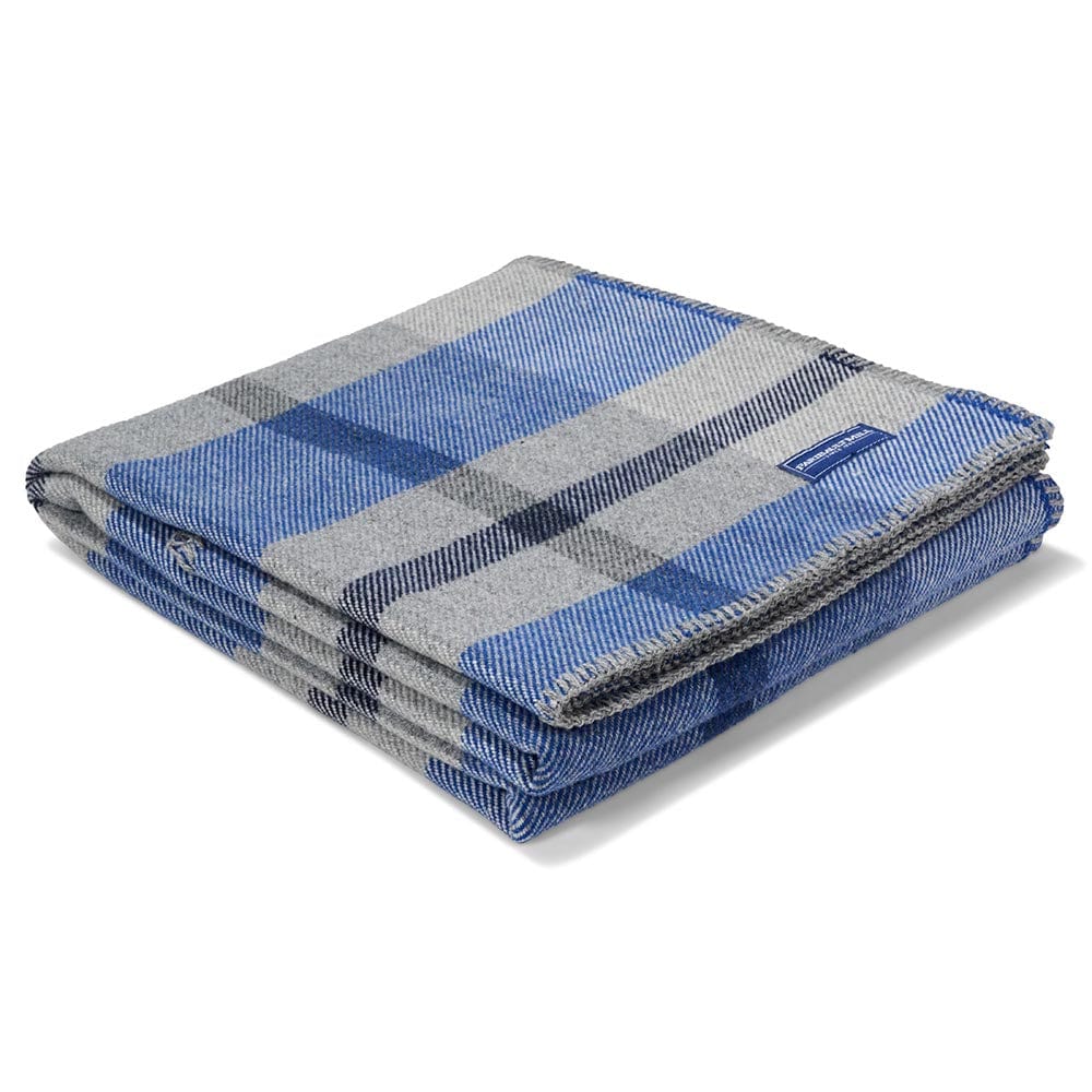 Image of Northfield Plaid Wool Throw Blanket - Blue