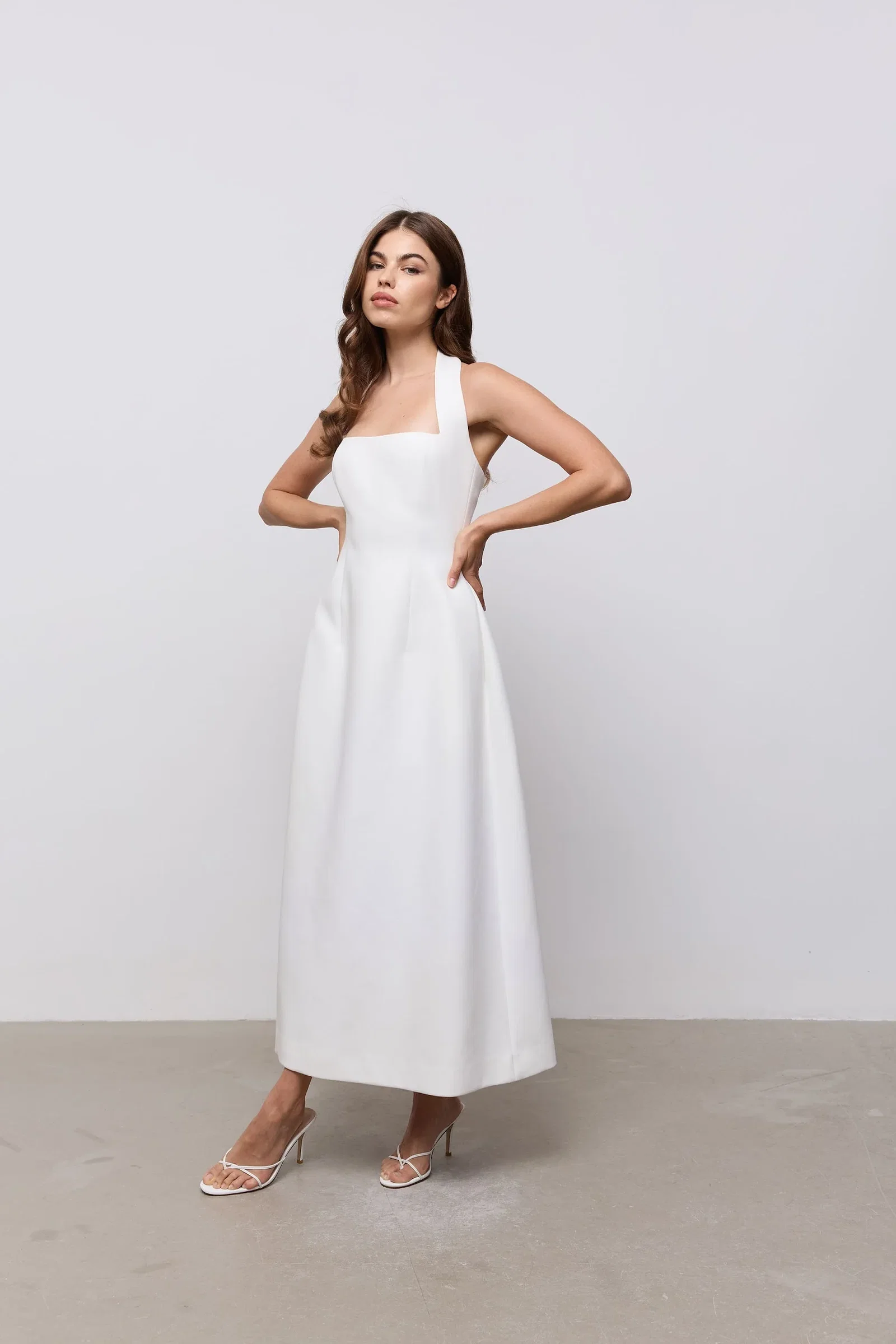 Image of Cotton Mix Halter Midi Dress