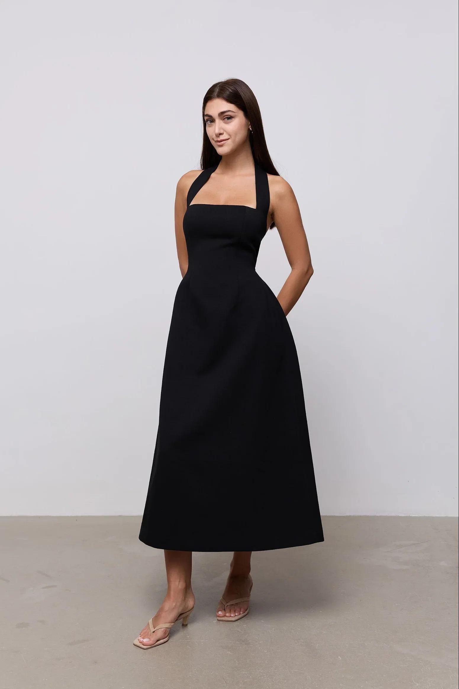 Image of Cotton Mix Halter Midi Dress