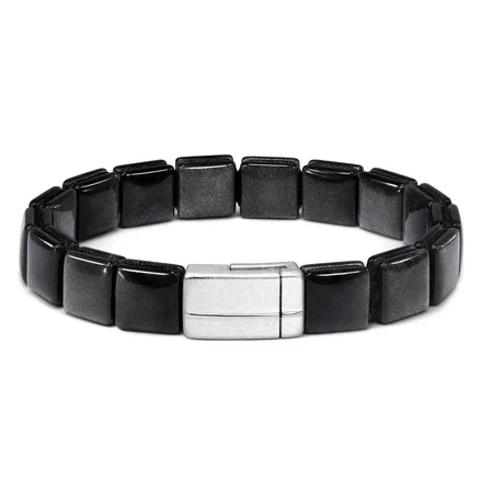 Ichinen Mag-lock Bracelet Silver Obsidian