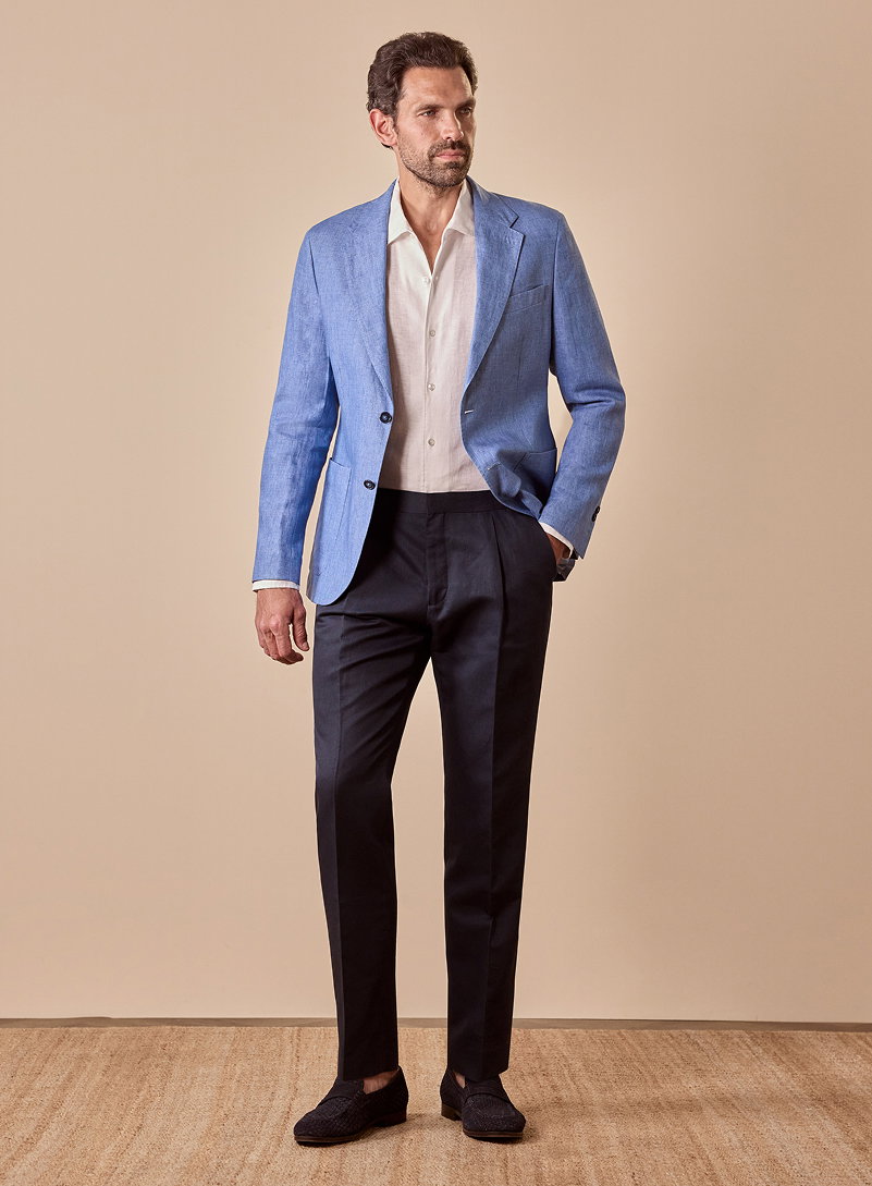 Tailored Fit Denim Blue 1913 Linen Suit Jacket