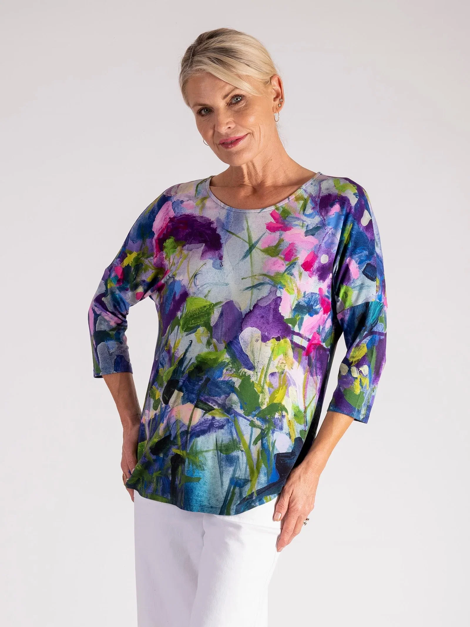 Image of Purple/Multi Wild Flower Print Batwing Top