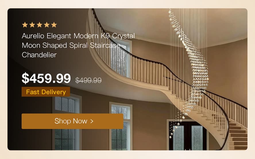 Aurelio Elegant Modern K9 Crystal Moon Shaped Spiral Staircase Chandelier