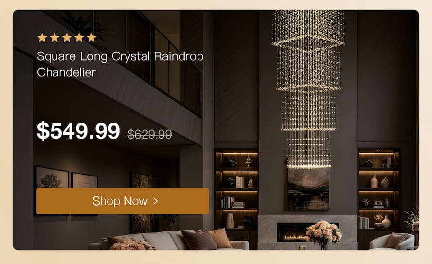 Square Long Crystal Raindrop Chandelier