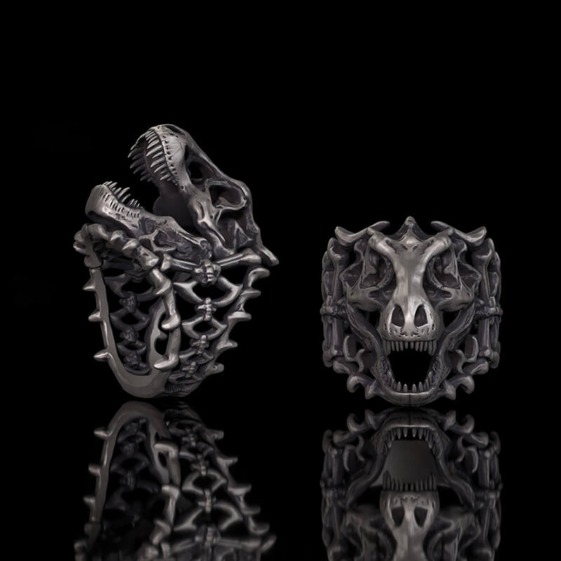Image of Roaring Tyrannosaurus Rex Skull Sterling Silver Ring