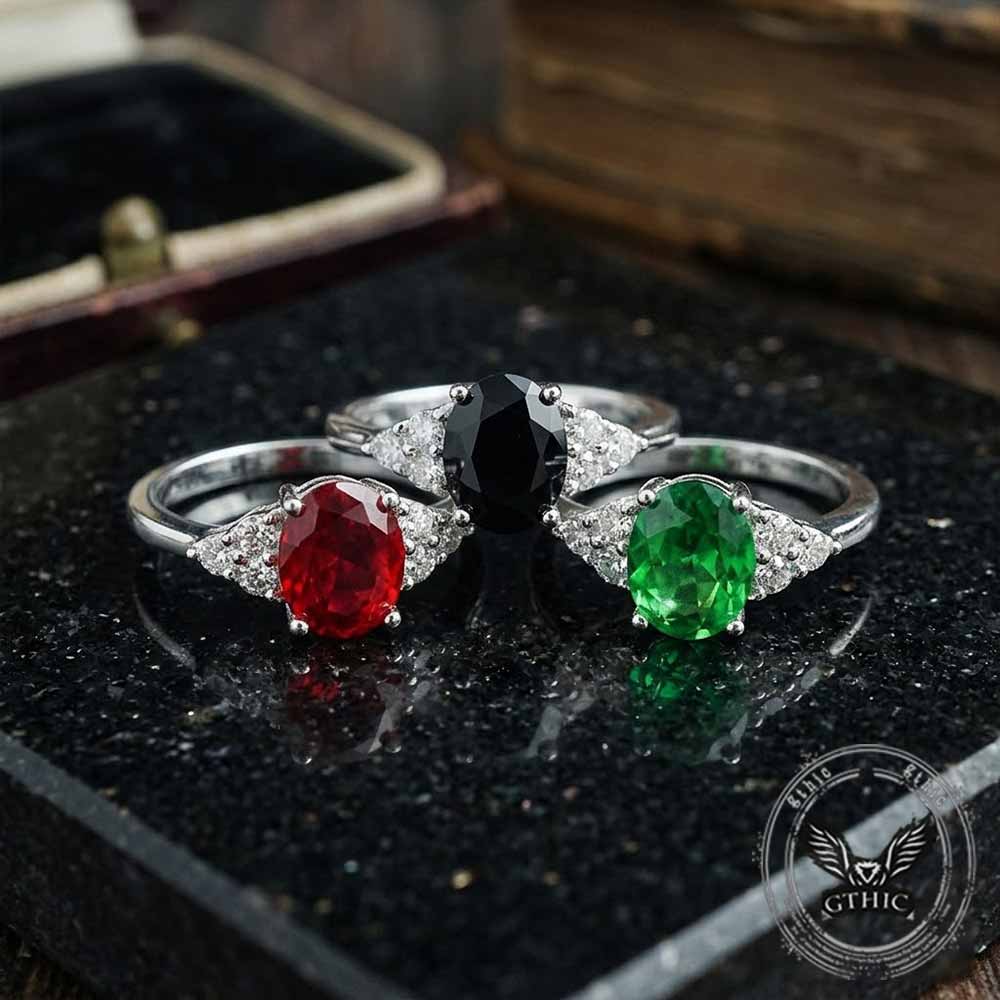 Image of Simple Gemstone-Set Stainless Steel Palace Ring