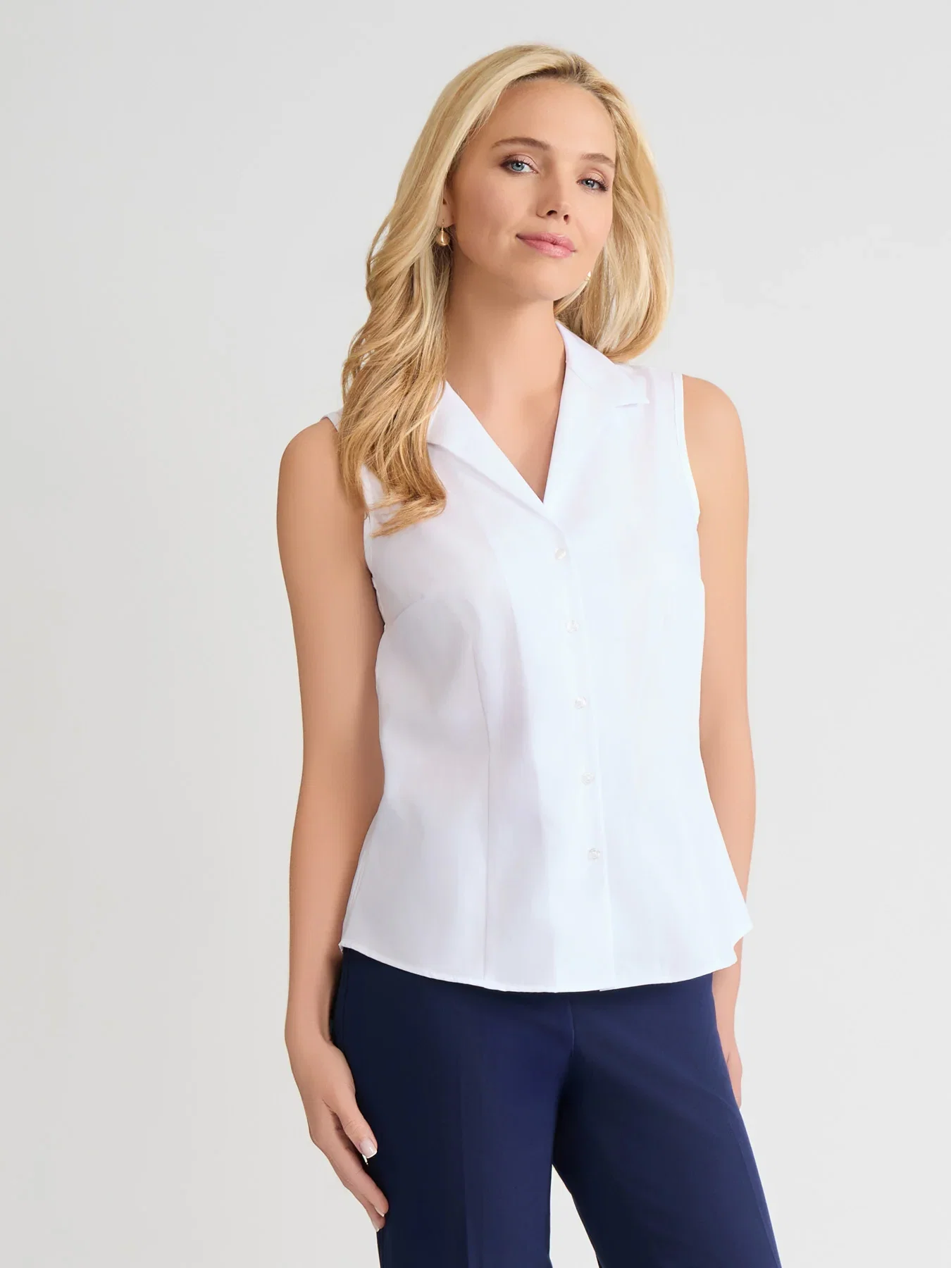 Image of Easy-Care Sleeveless Button-Up Shirt