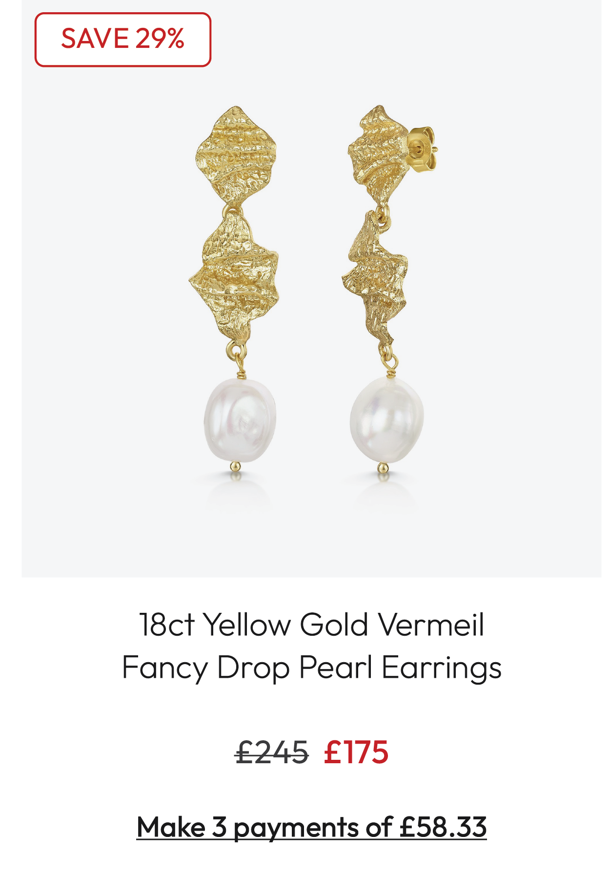 18ct Yellow Gold Vermeil Long Fancy Drop Pearl Earrings