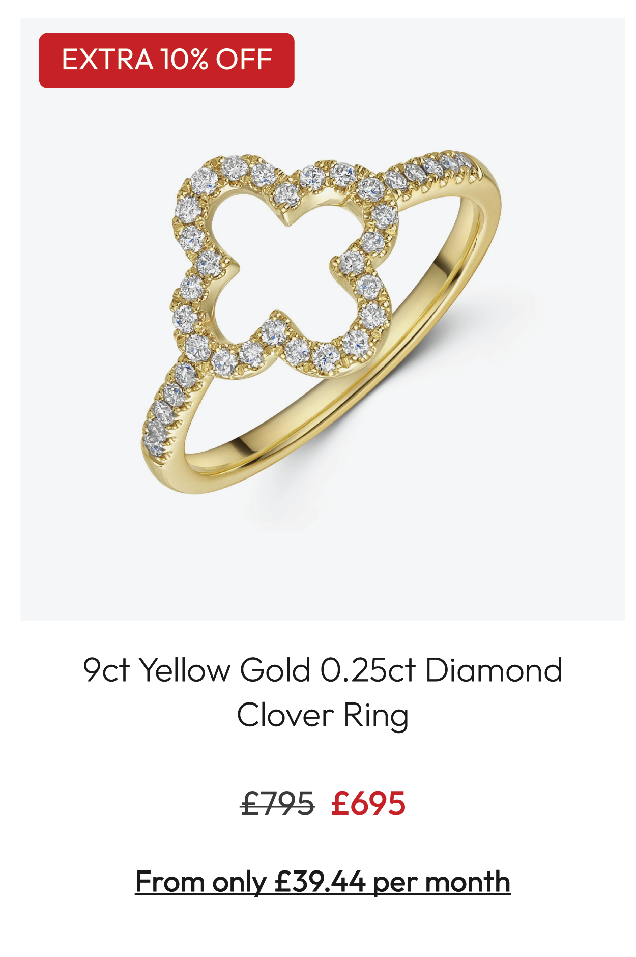 9ct Yellow Gold 0.25ct Diamond Clover Ring