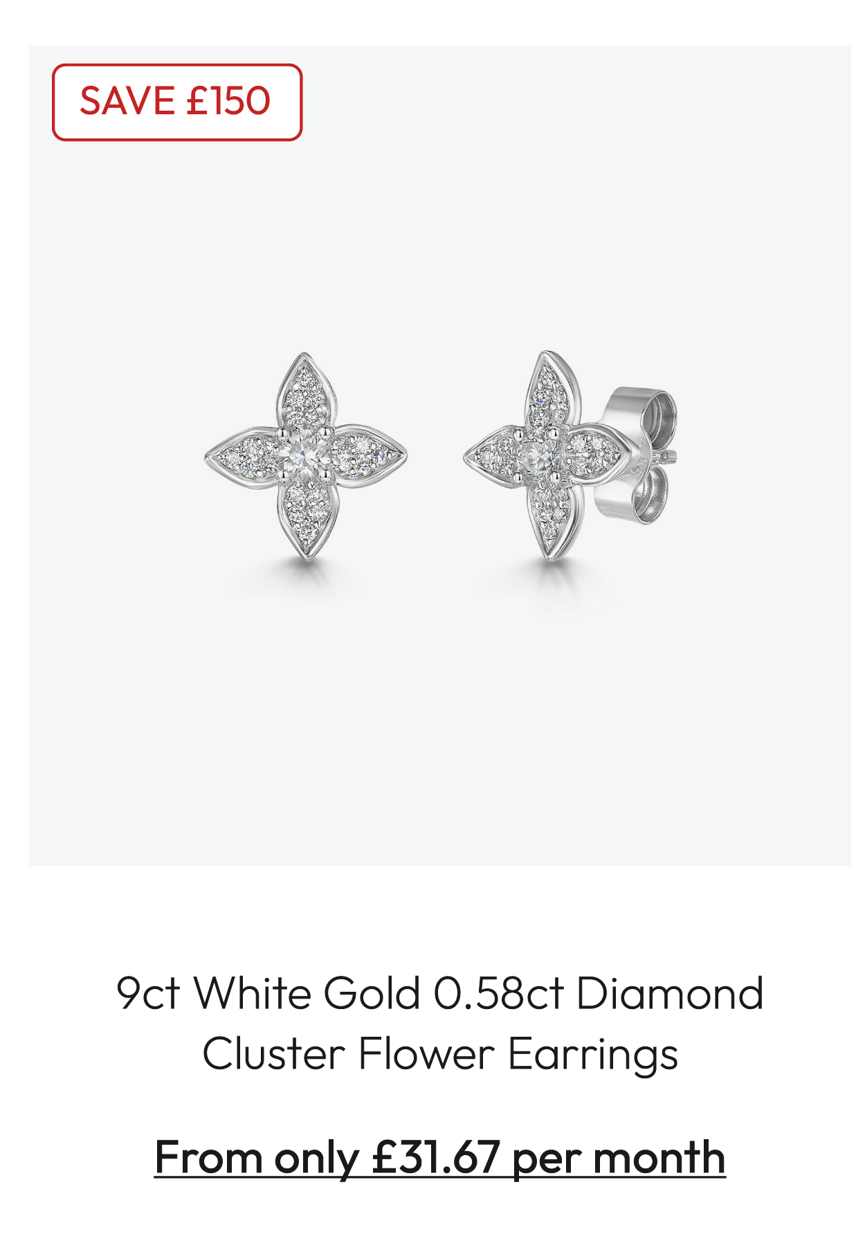 9ct White Gold 0.58ct Diamond Cluster Flower Earrings