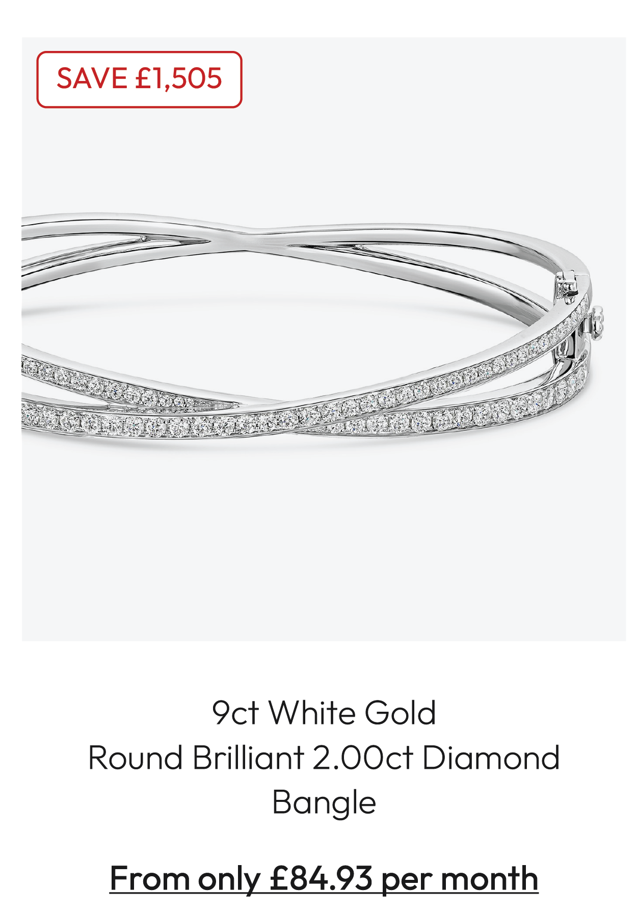 9ct White Gold Round Brilliant 2.00ct Diamond Bangle