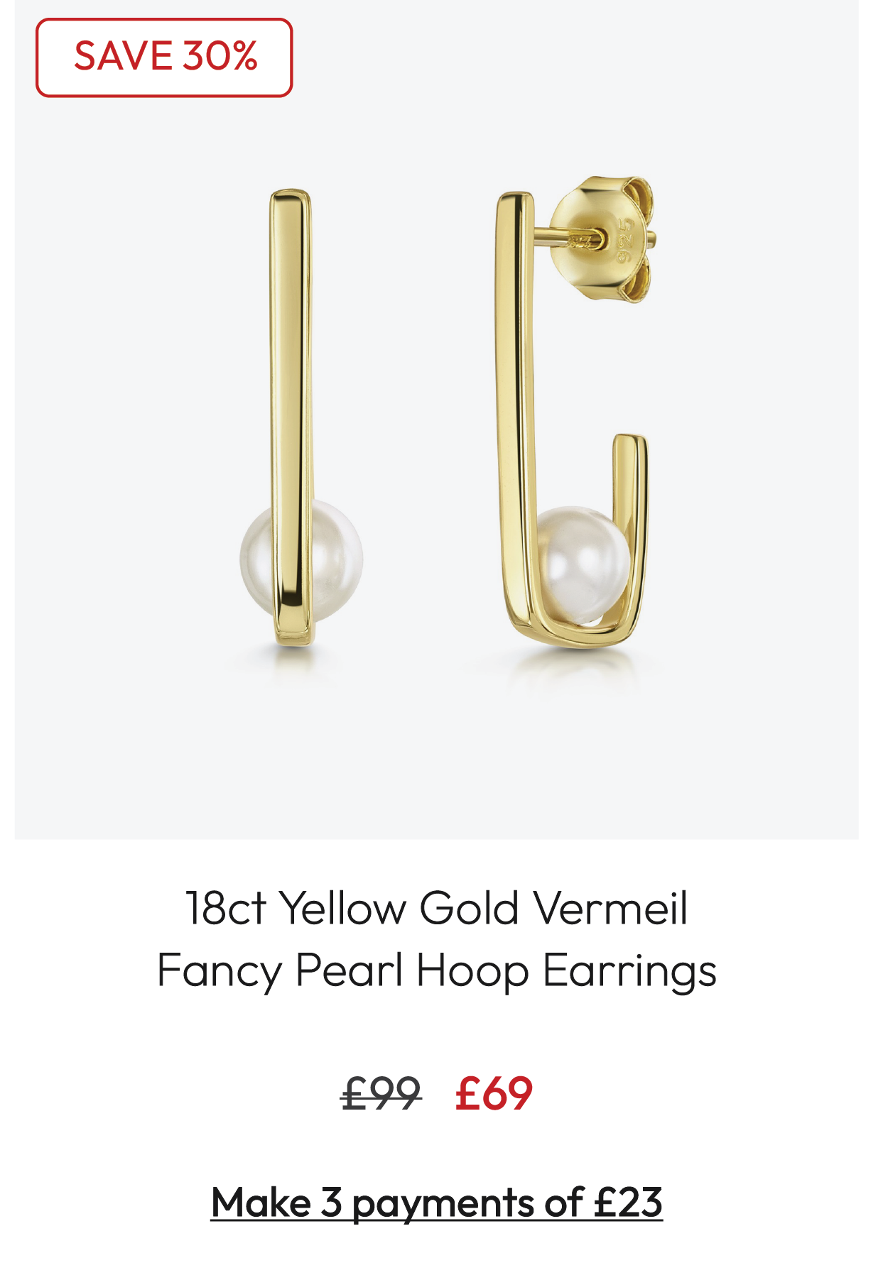 18ct Yellow Gold Vermeil Fancy Pearl Hoop Earrings