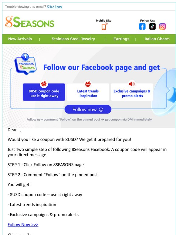 [Discount] 8USD Coupon Ready for you!