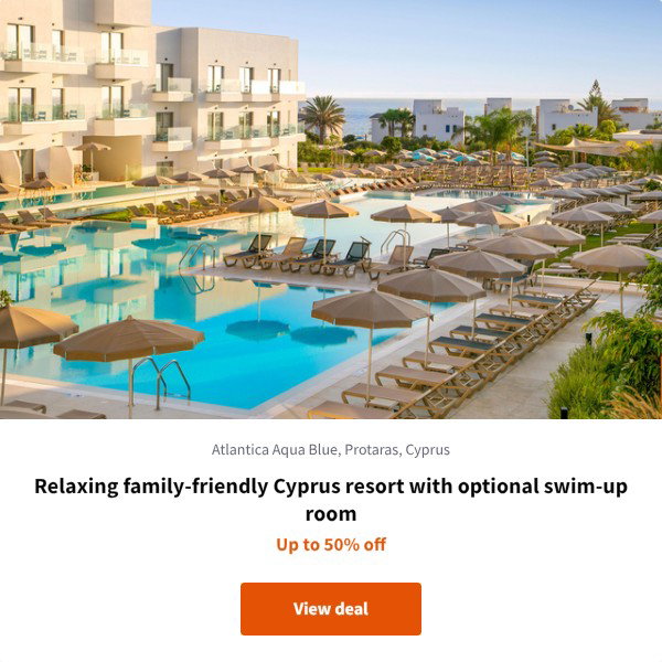 Relaxing family-friendly Cyprus resort with optional swim-up room