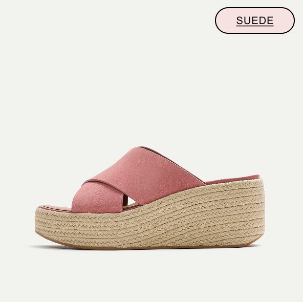 PLATFFORMS Espadrille Suede Wedge Cross Slides Rose