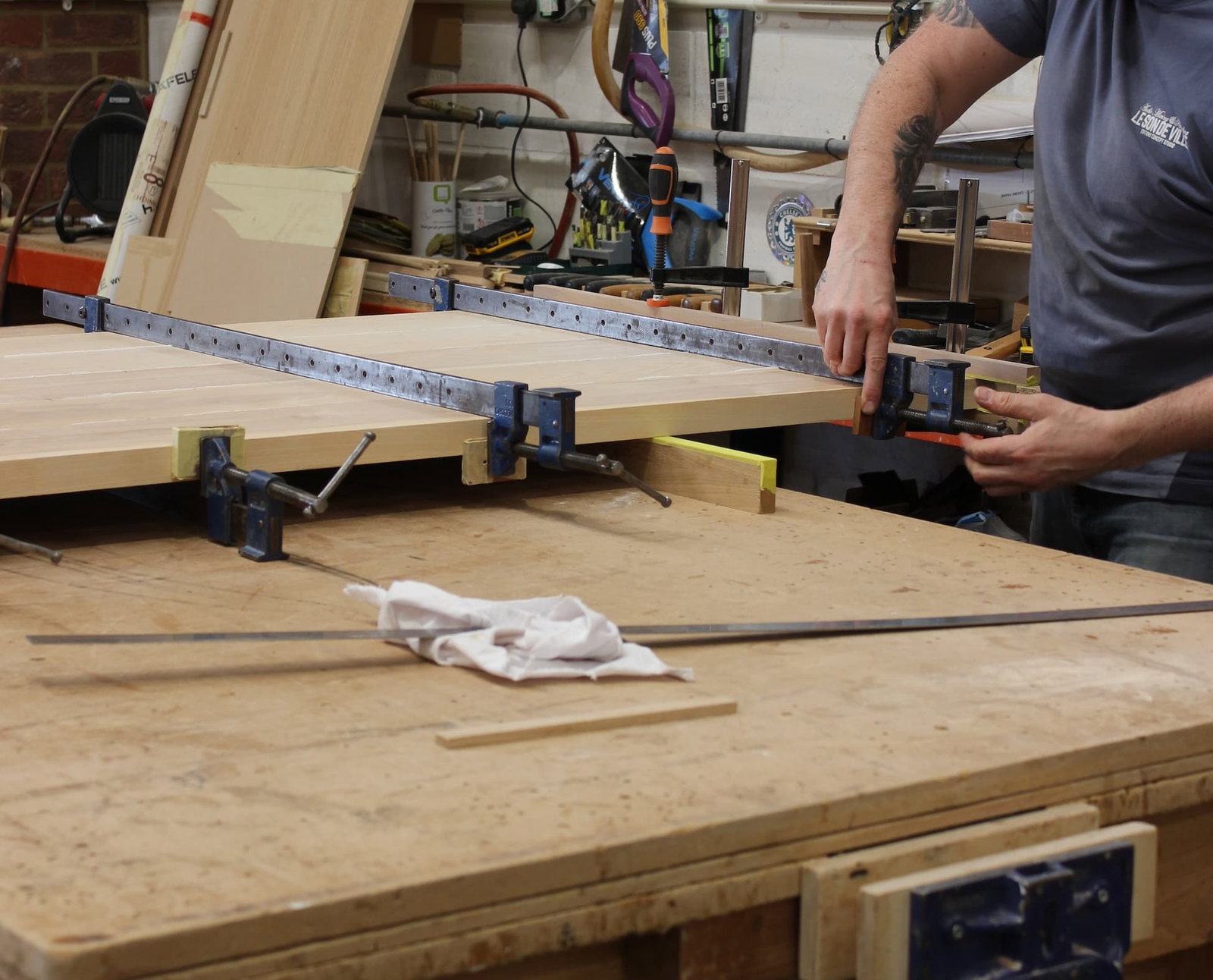 Campbell dining table in construction in the workshop 
