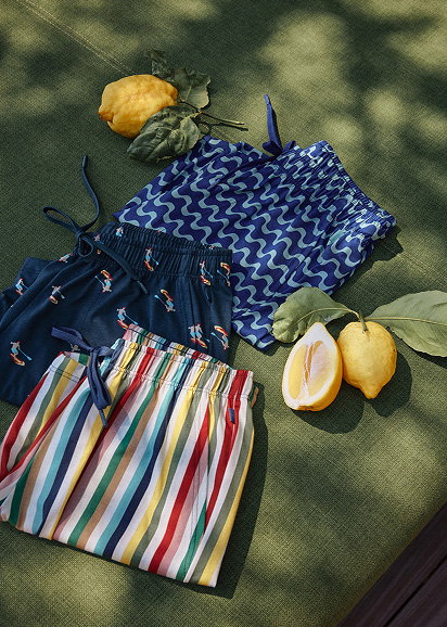 Three Bermudas with summer prints from the RMX Sleep Holiday and RMX Sleep Time Off series by CALIDA.