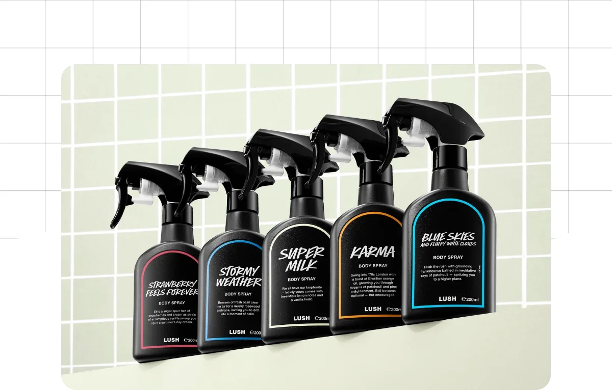 a photo of 5 of our new body sprays
