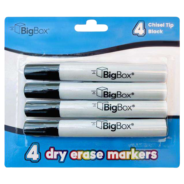 BigBox Dry Erase Markers - 4 Pack, Black, Chisel Tip