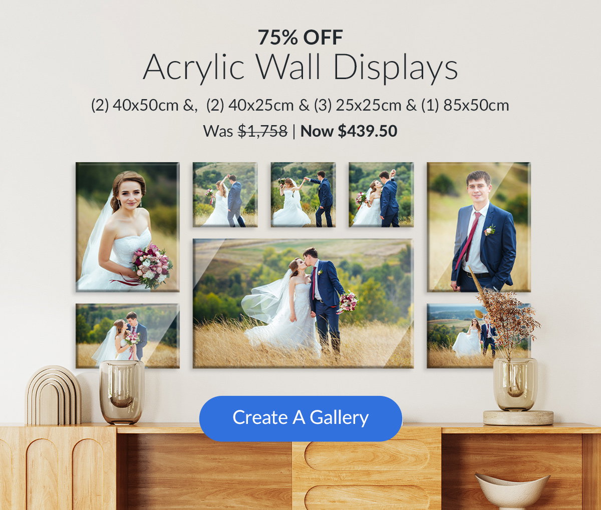 ACRYLIC Wall Displays 75% off (2) 40 x 50cm &, (2) 40 x 25cm & (3) 25 x 25cm & (1) 85 x 50cm Was $1,758 | Now $439.50