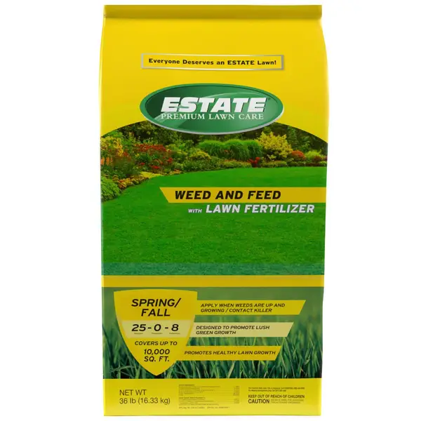 Yellow bag of Estate 10,000 sq. ft 36 lb Weed and Feed with Lawn Fertilizer
