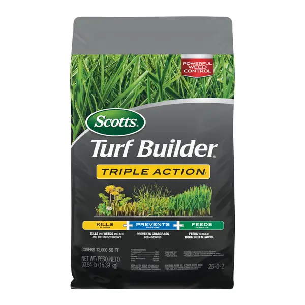 Grey bag of Scotts Turf Builder Triple Action