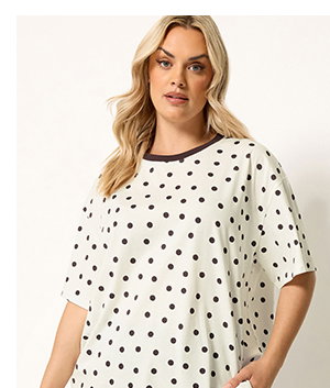 YOURS Curve White Spot Oversized T-Shirt
