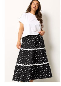 YOURS Curve Black Polka Dot Contrast Swirl Maxi Skirt