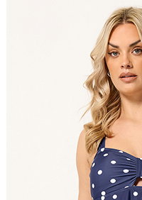 YOURS Curve Navy Blue Polka Dot Swimdress