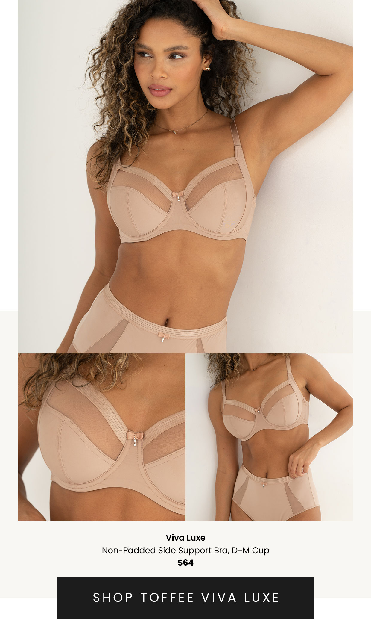 Viva Luxe Non-Padded Side Support Bra D-J - Toffee
