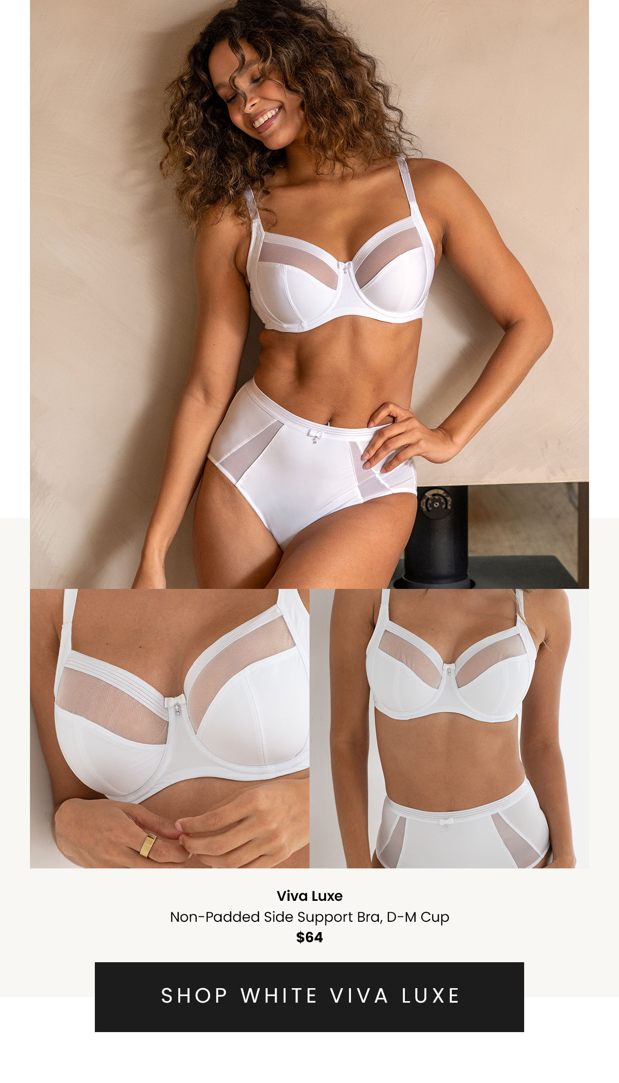Viva Luxe Non-Padded Side Support Bra D-J - White
