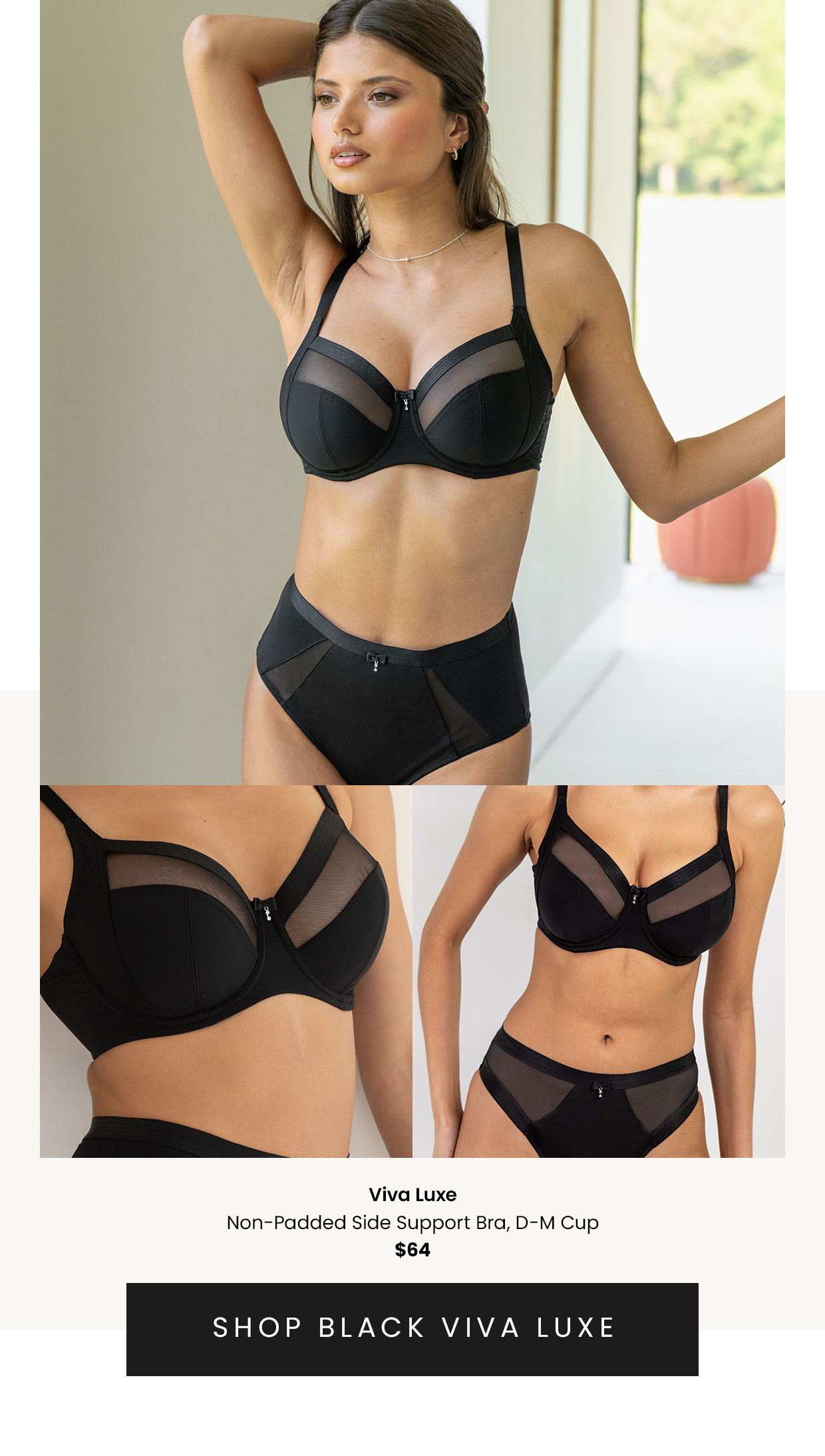 Viva Luxe Non-Padded Side Support Bra D-J - Black