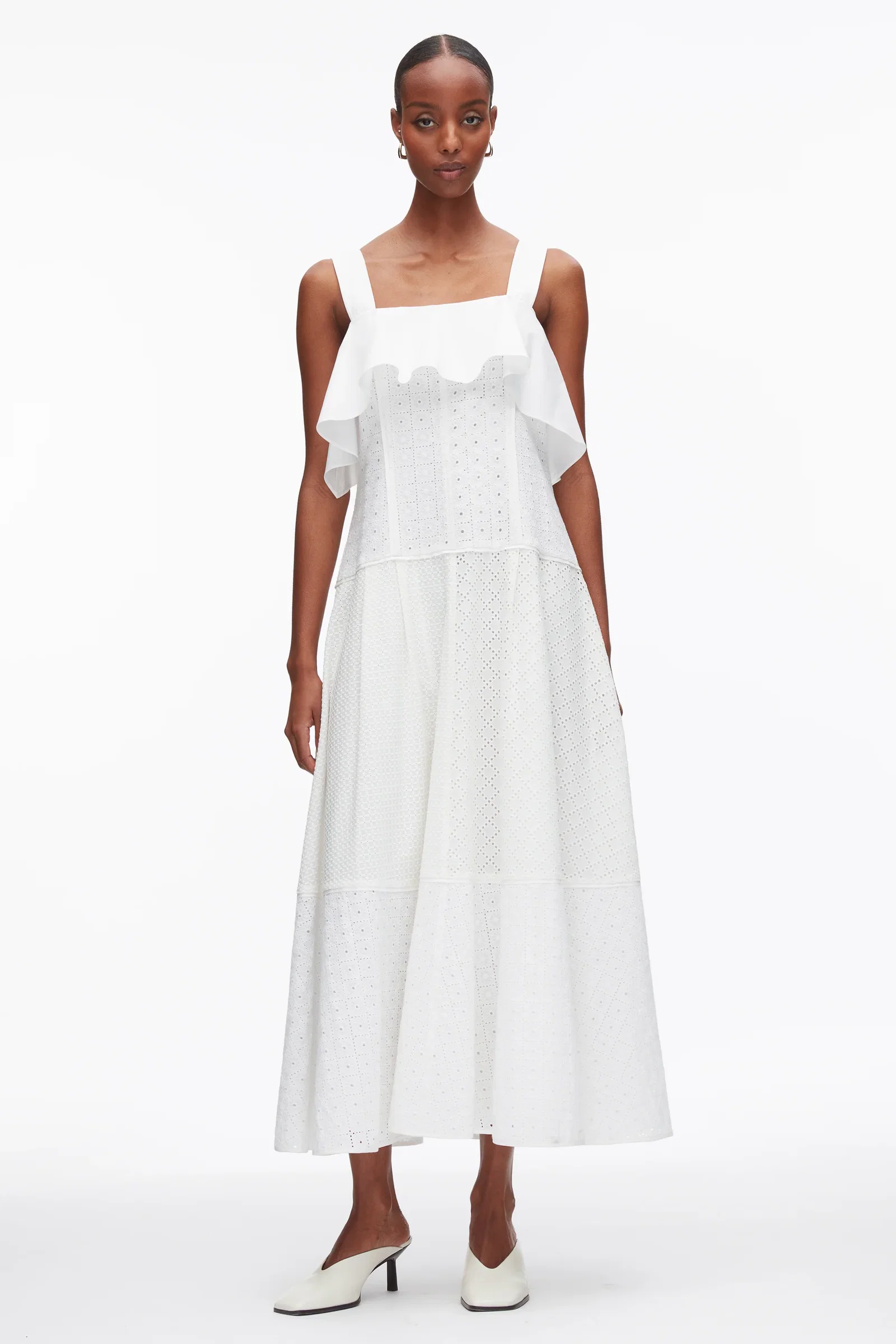 Image of Broderie Anglaise Patchwork Cascade Midi Dress