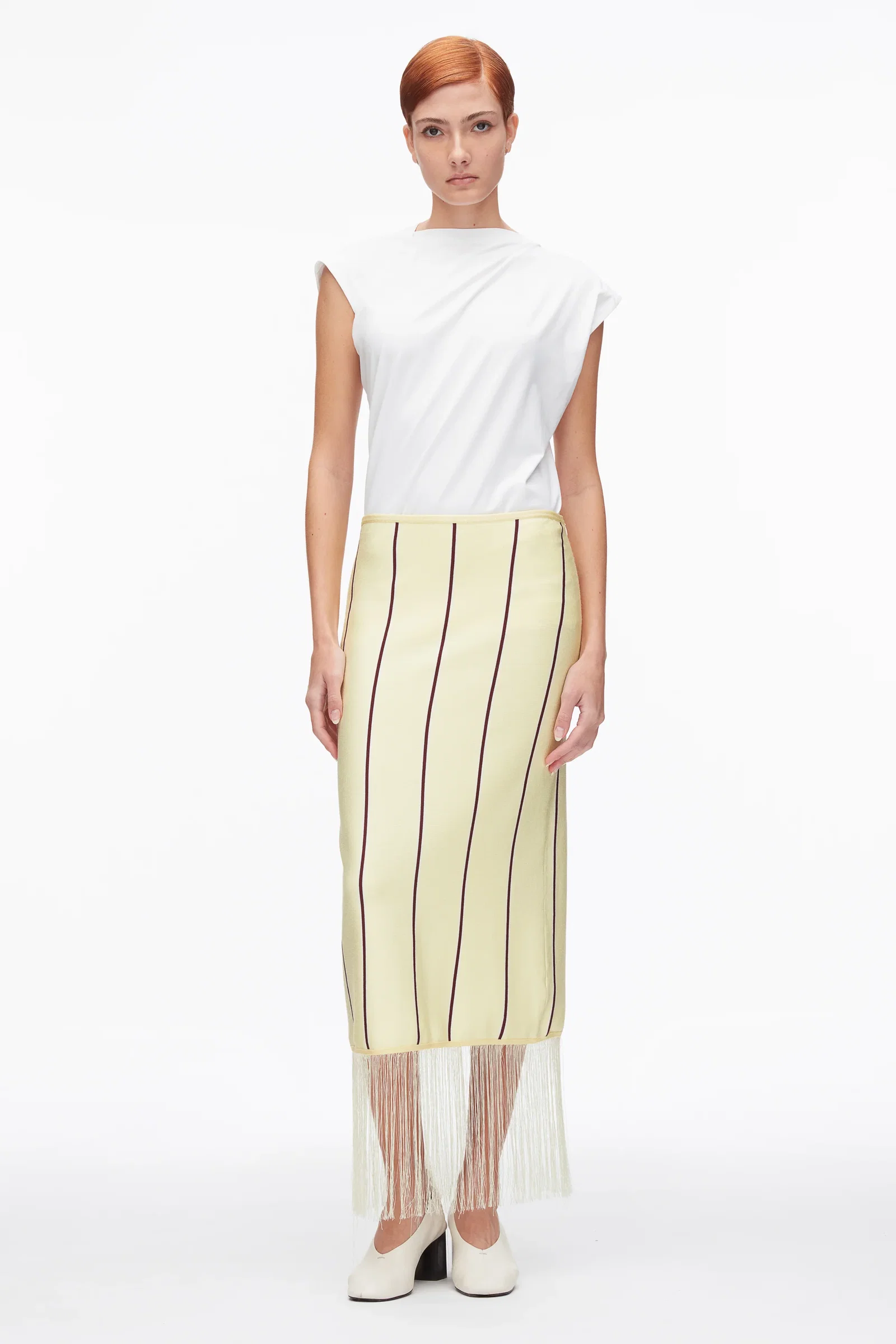 Image of Stripe Midi Skirt with Fringe