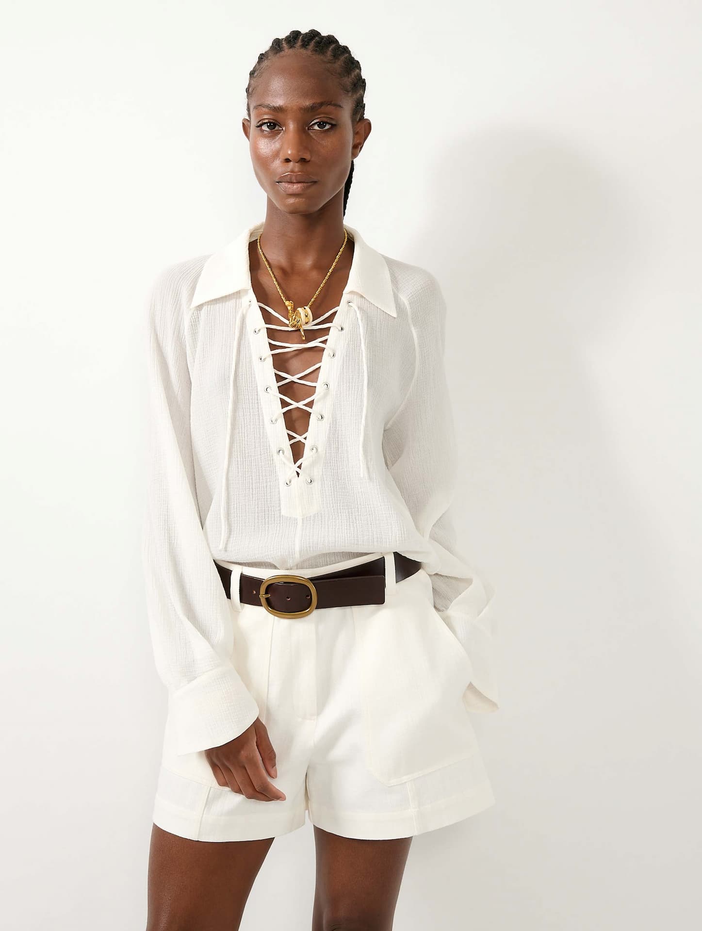 Short en gabardine de coton blanc