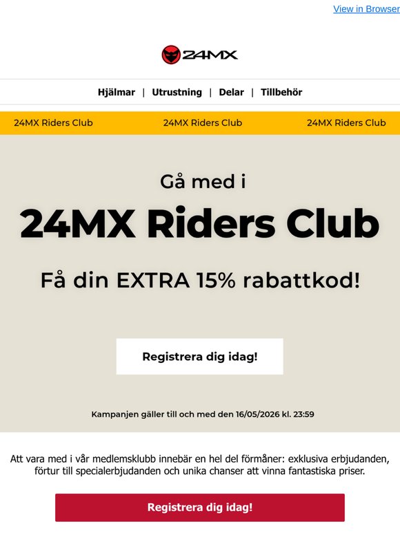 Få 15% rabatt när du går med i 24MX Riders Club