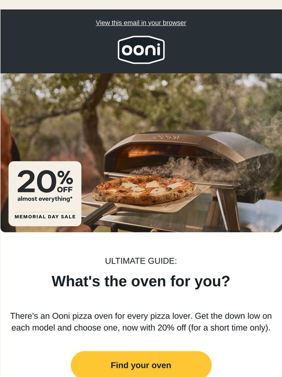 Save up to 20% on almost all Ooni pizza ovens.