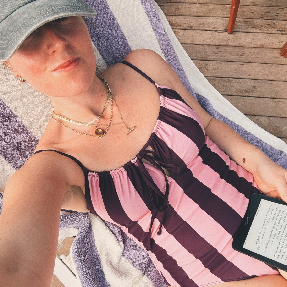 Gathered Swimsuit Pink & Burgundy Stripe Regular price