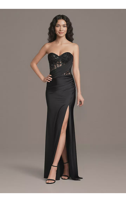 Stretch Satin Draped Sheath Dress with Sequins